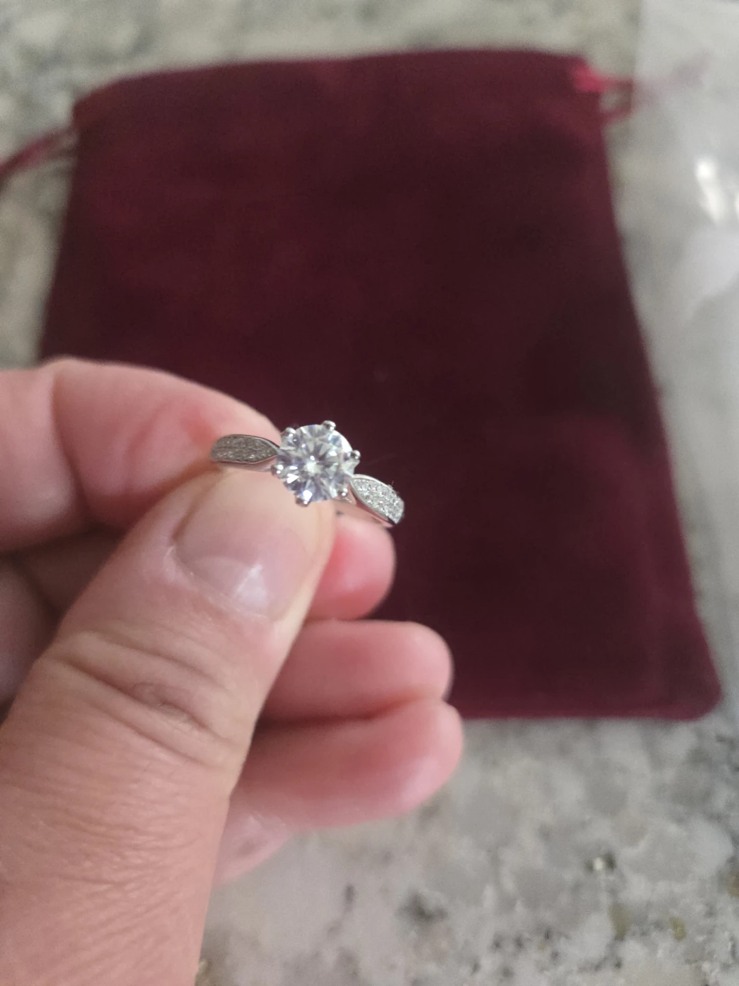 Size 7 adjustable sterling silver rhodium plated moissanite ring