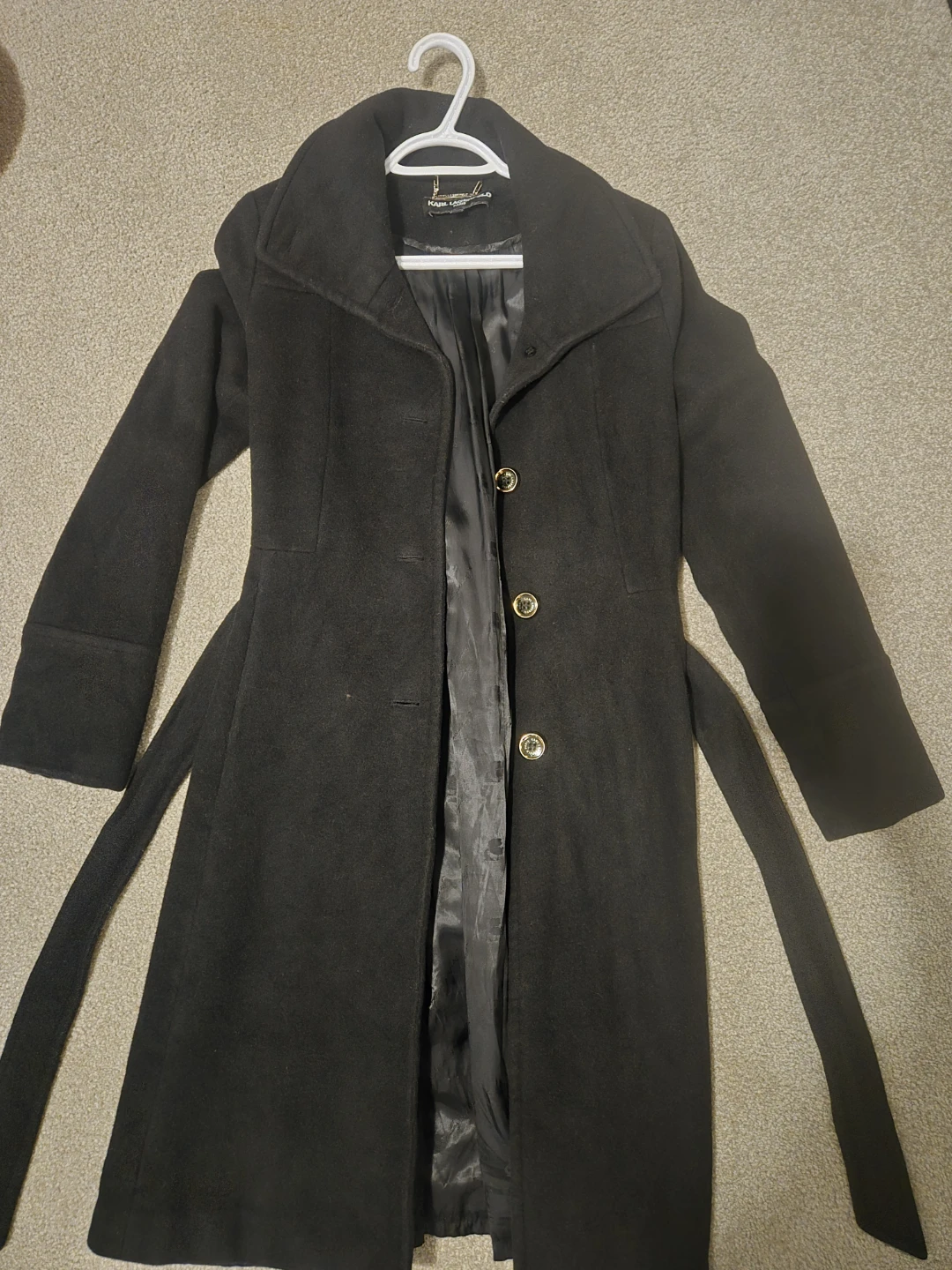 KARL LAGERFELD Black Wool Blend Coat