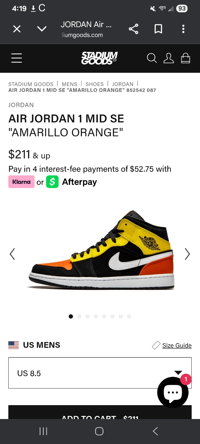 Air Jordan 1 Mid SE Amarillo Orange US 7 - photo 4