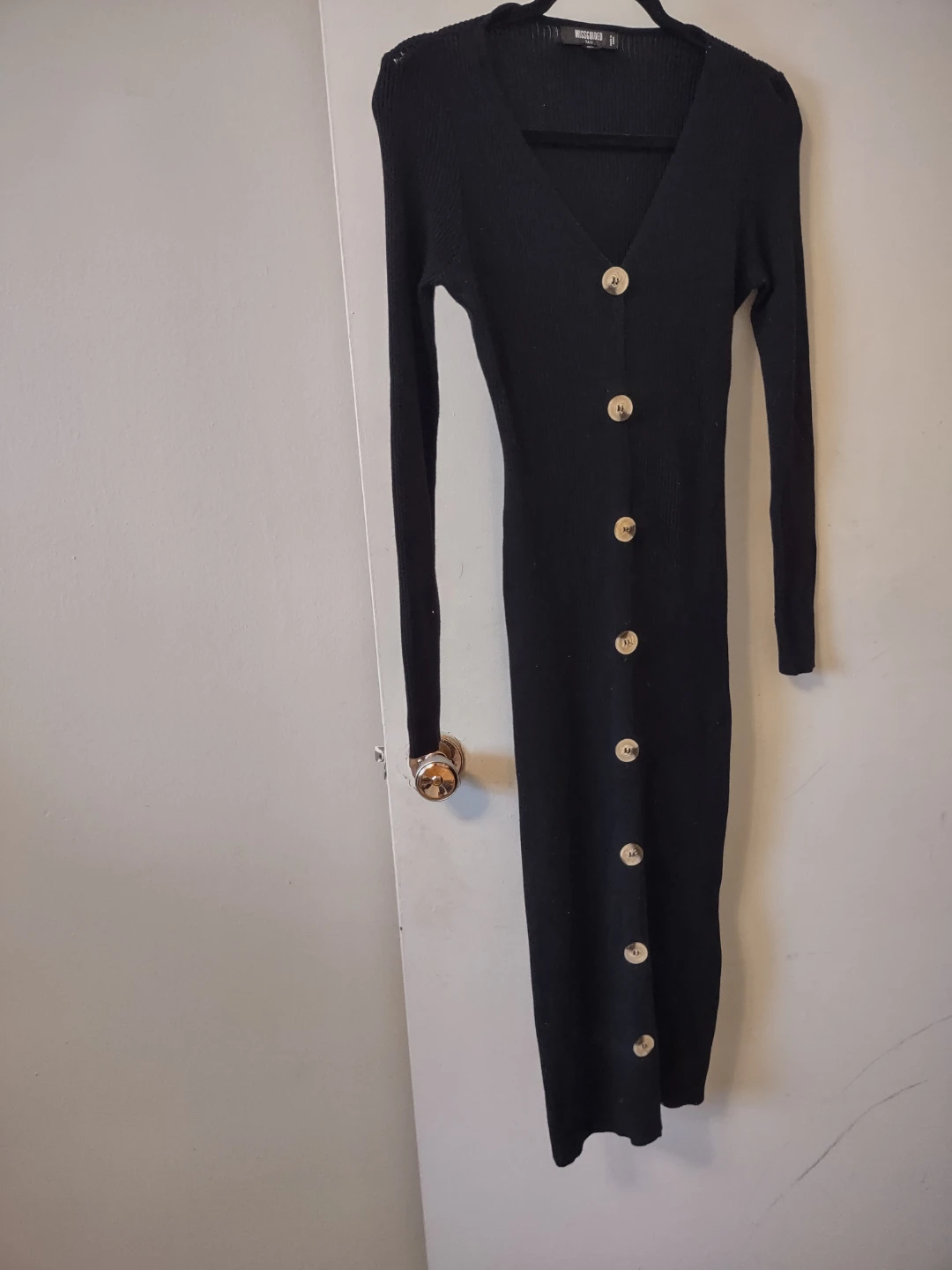 (NEW) Missguided Black Ribbed Button Front Midi Dress - photo 3