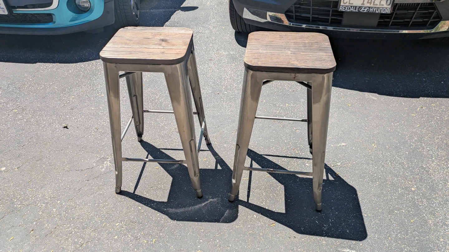 Set of 2 Industrial Metal Bar Stools with Wood Seats