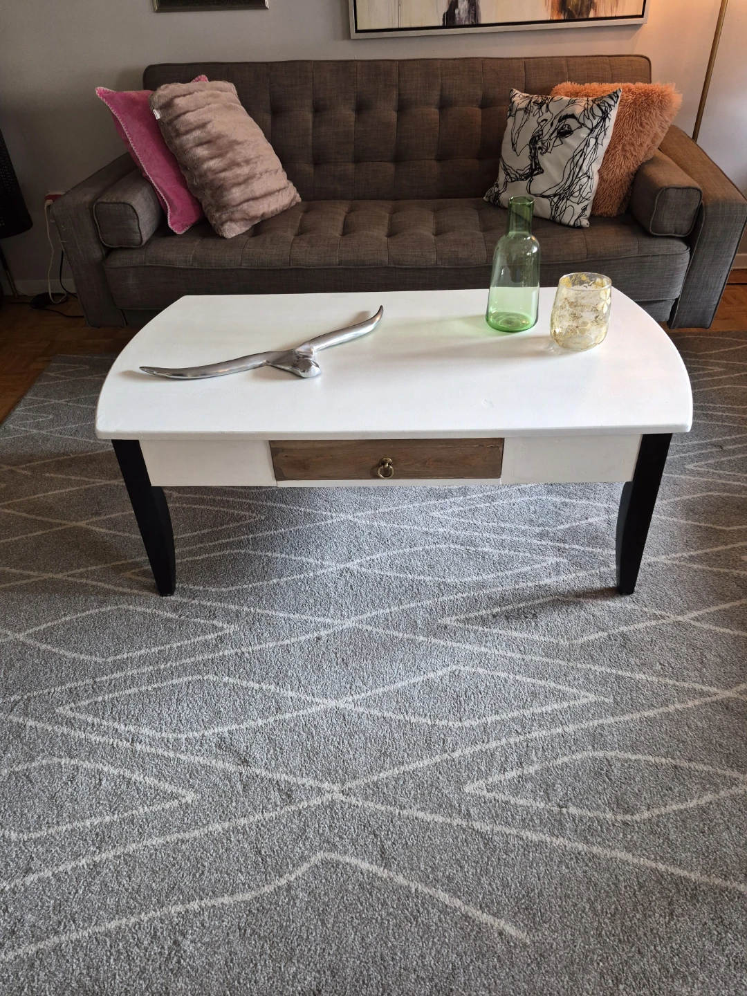 Creamy White & Black Coffee Table with Drawer - photo 2
