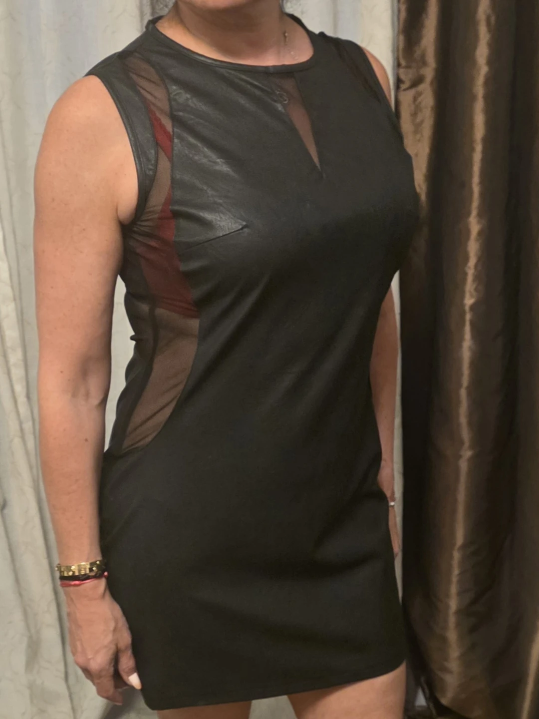 Black Faux Leather & Mesh Sheath Dress