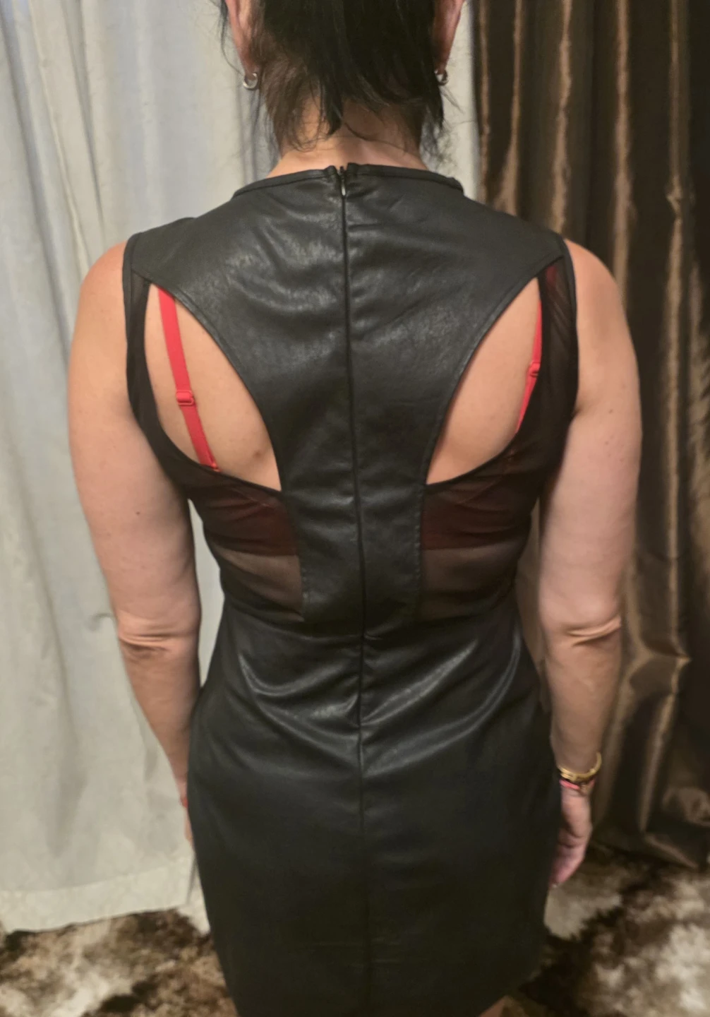 Black Faux Leather & Mesh Sheath Dress - photo 2