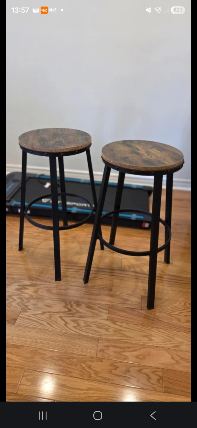 Set of 2 Bar Stools - Rustic Wood Top