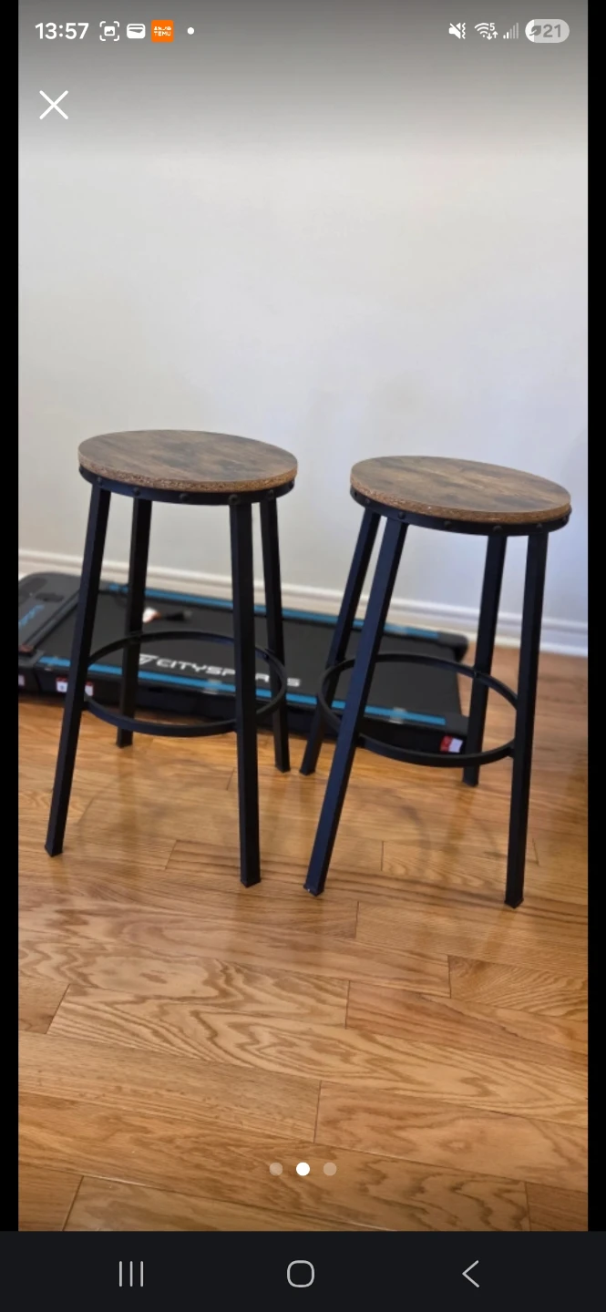 Set of 2 Bar Stools - Rustic Wood Top - photo 2