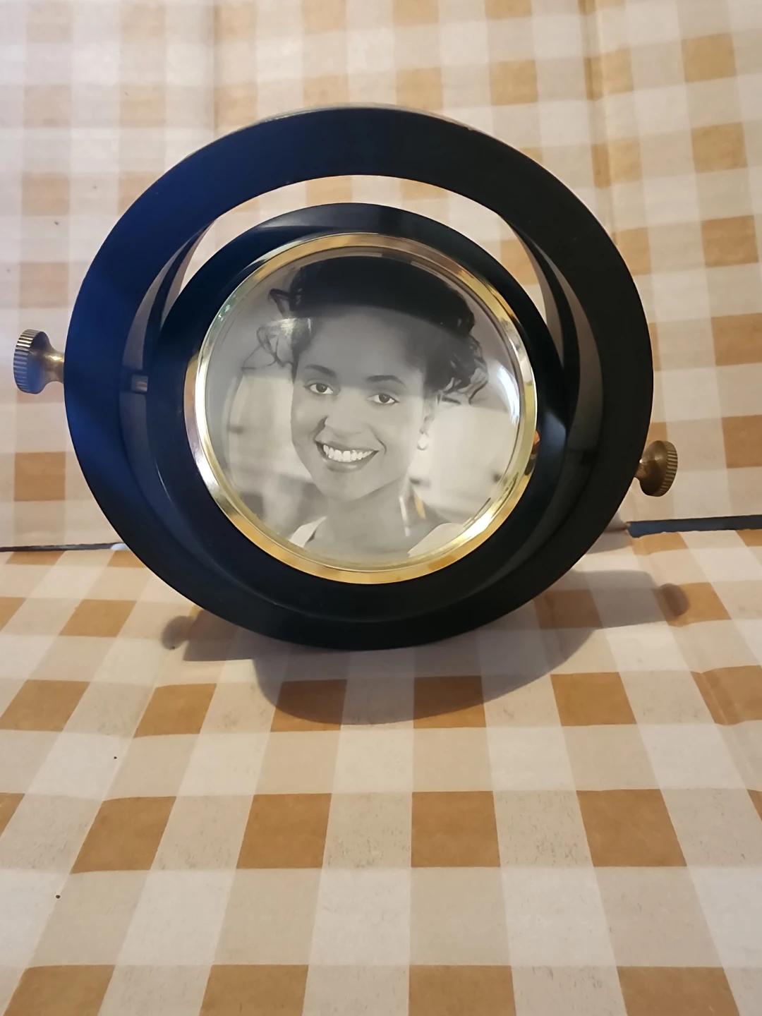 Black and Gold Rotating Desk Clock with Photo Frame - photo 2