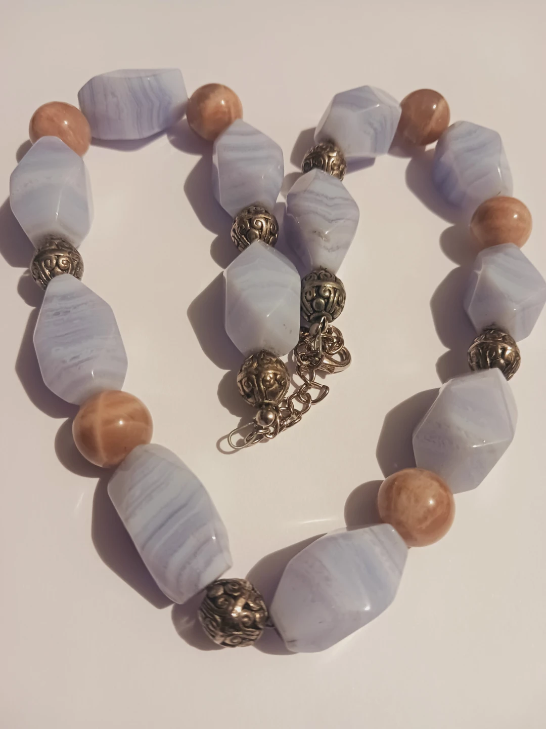 New! Stunning Blue Lace Agate & Warm Beige Jasper Stone Necklace - photo 4