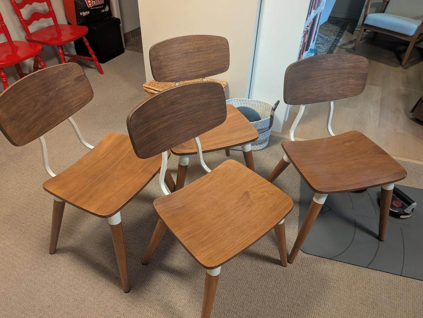Solid WALNUT Wooden Dining Chairs Set with White Accents - photo 2