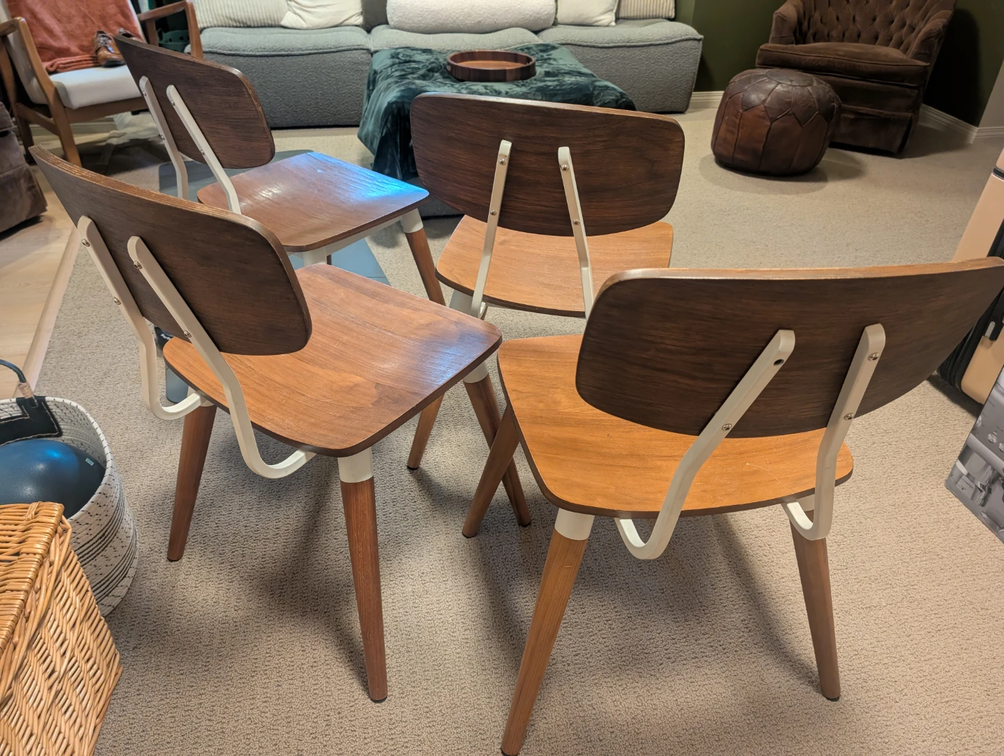 Solid WALNUT Wooden Dining Chairs Set with White Accents - photo 3