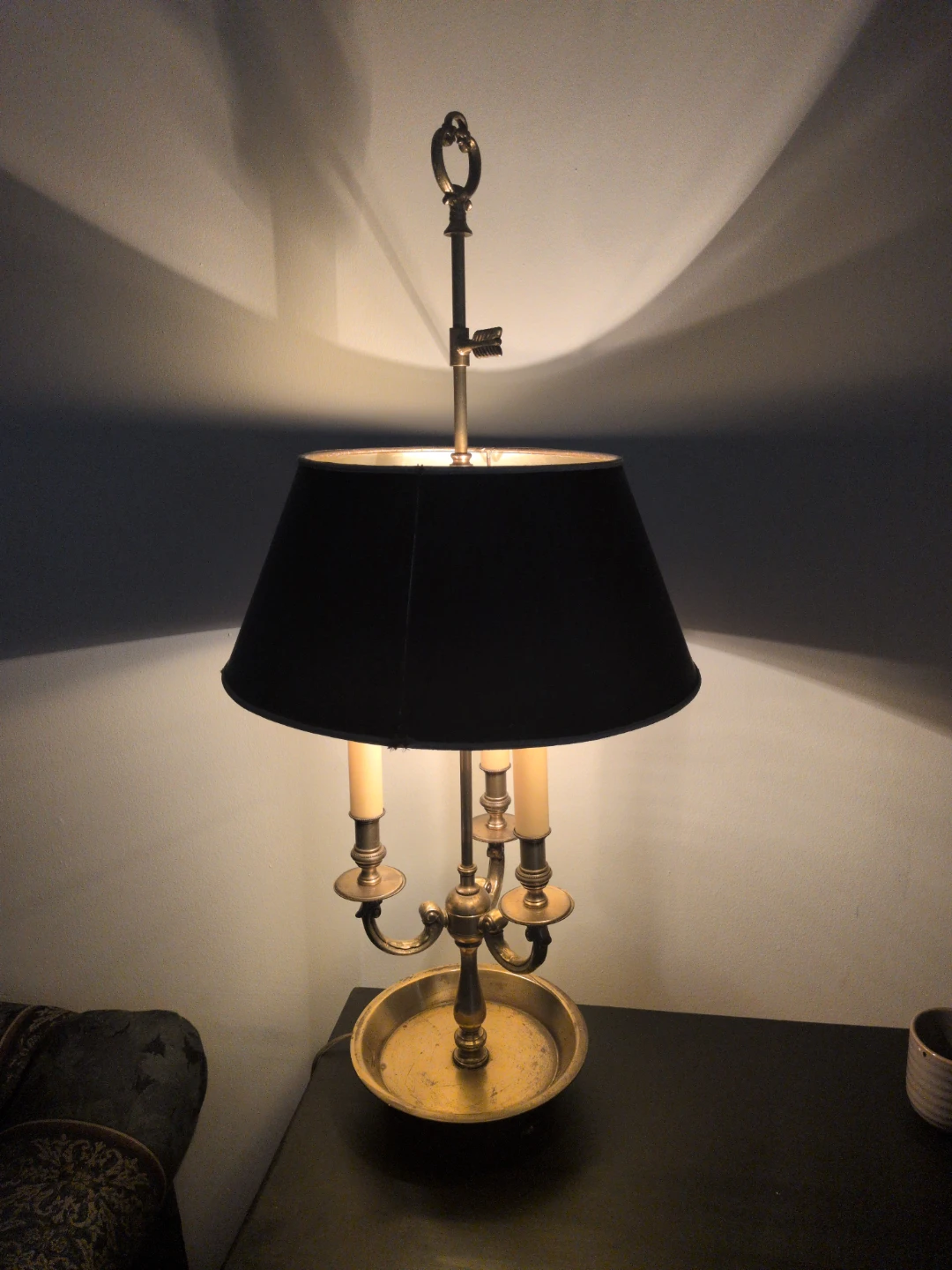 1950's Brass Table Lamp with Black Shade