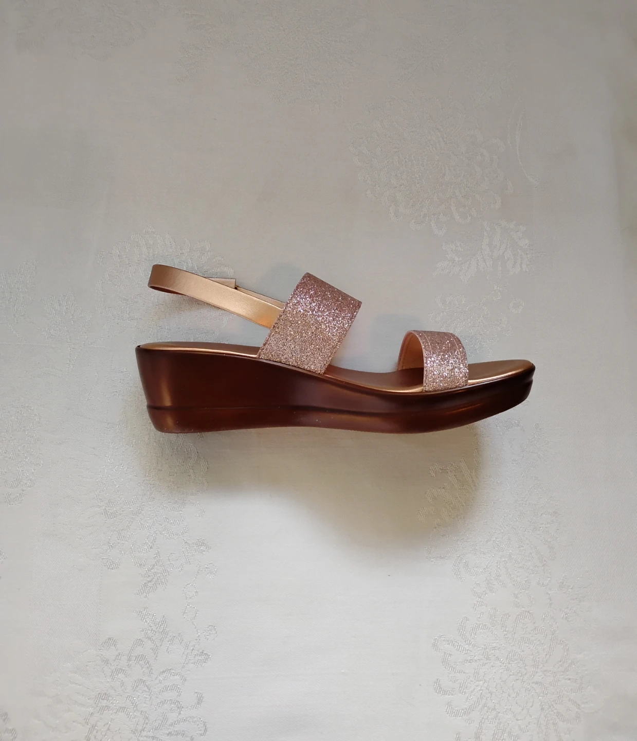 Genuine Leather Rose Gold Wedge Sandals - photo 4