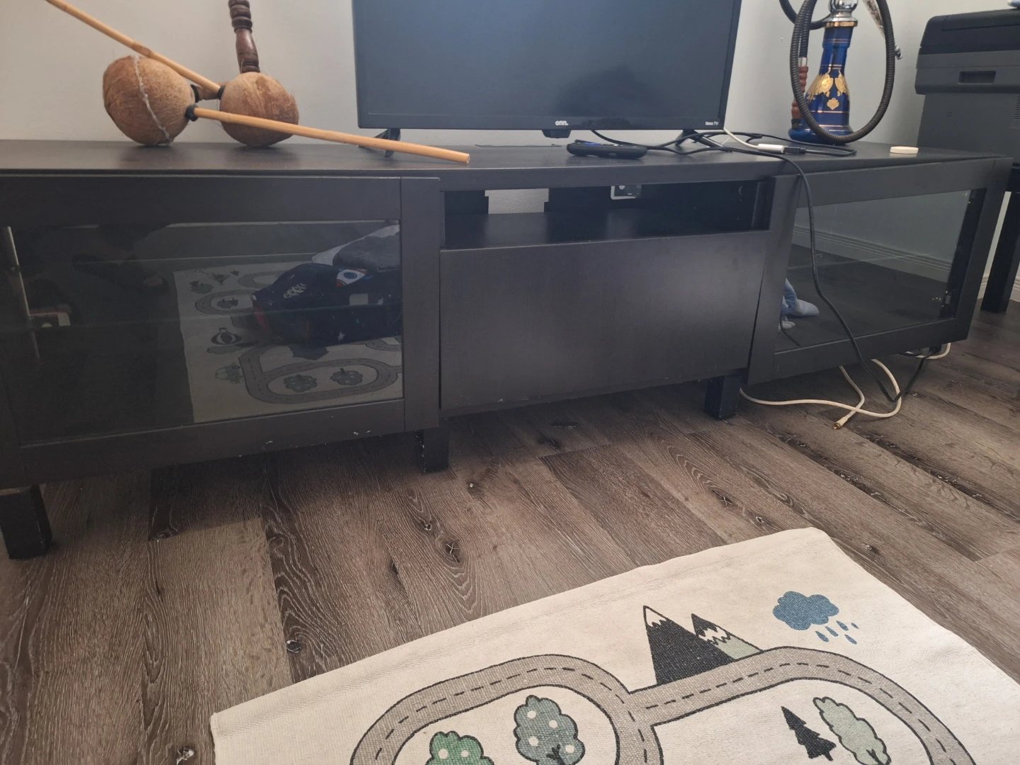 Black TV Stand with Glass Doors