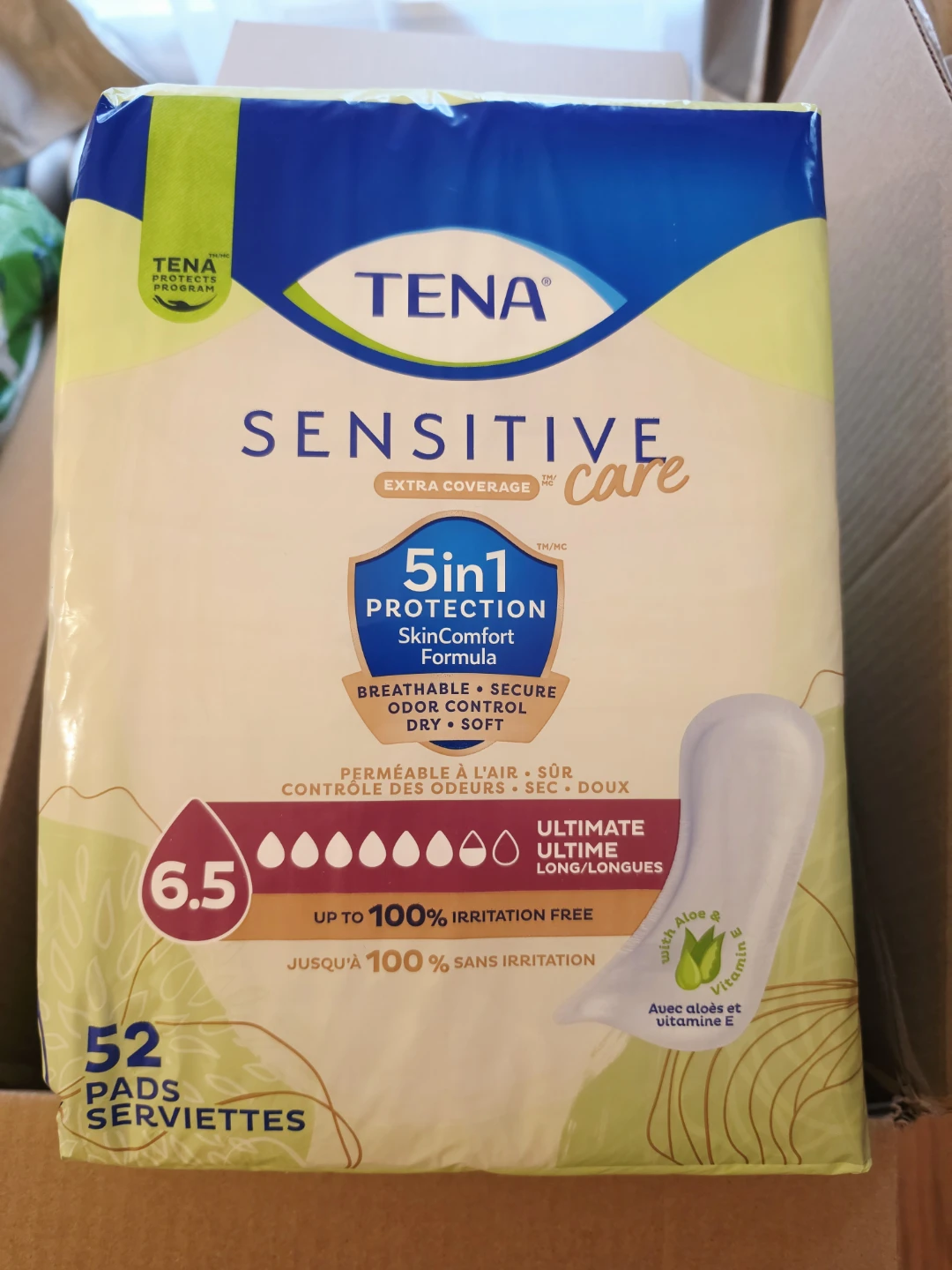 Tena 6.5 Sensitive Pads. Size 3x.
