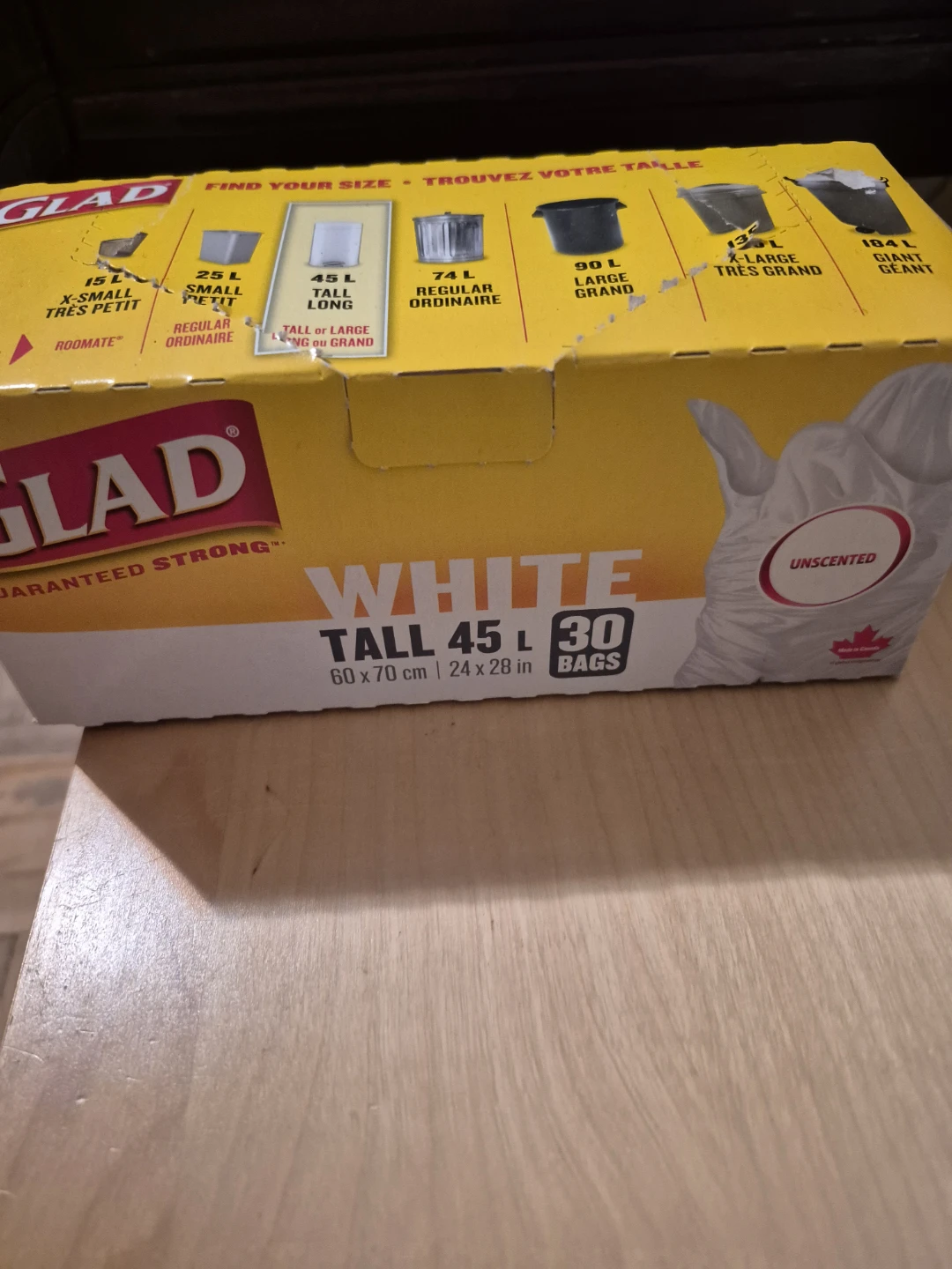 GLAD White Tall 45L Trash Bags - 30 Count