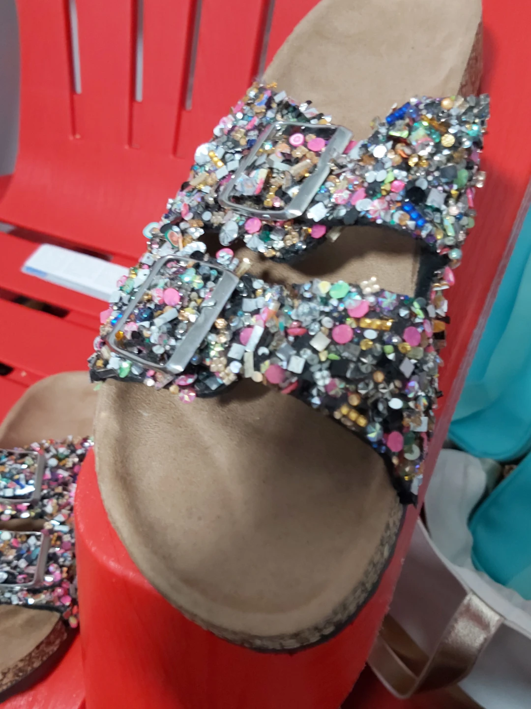 Embellished Birkenstock-style Slides