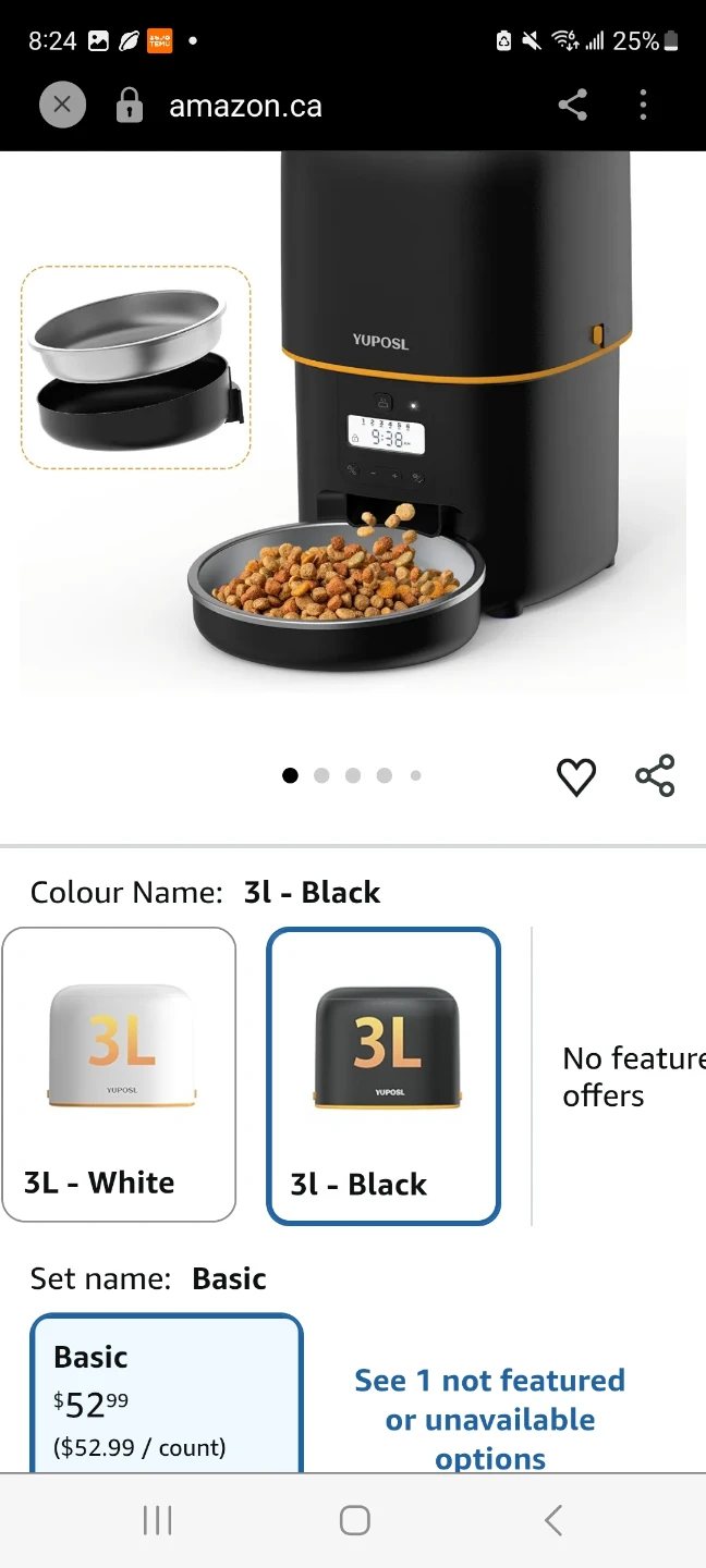 YUPOSL 3L Automatic Pet Feeder - Black - photo 2