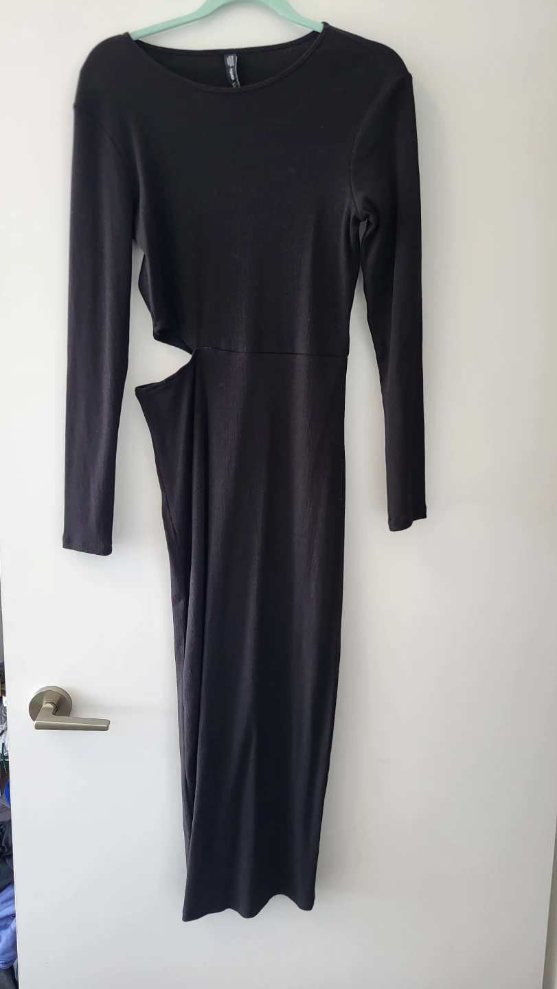 NEW ONLY Black Long Sleeve Side Cut Midi Dress