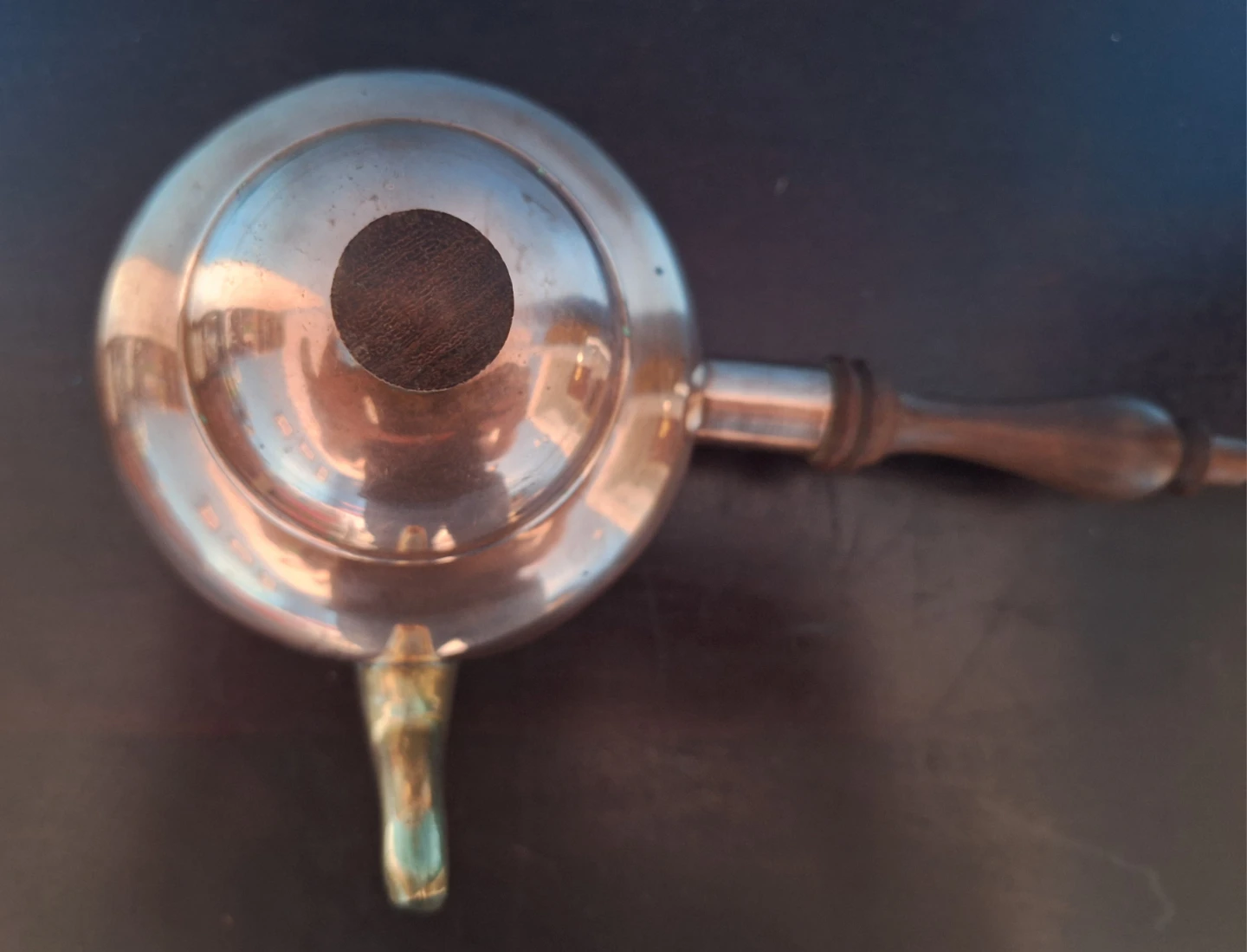 Vintage Copper Tea Pot with Wooden Handle and Lid - photo 2