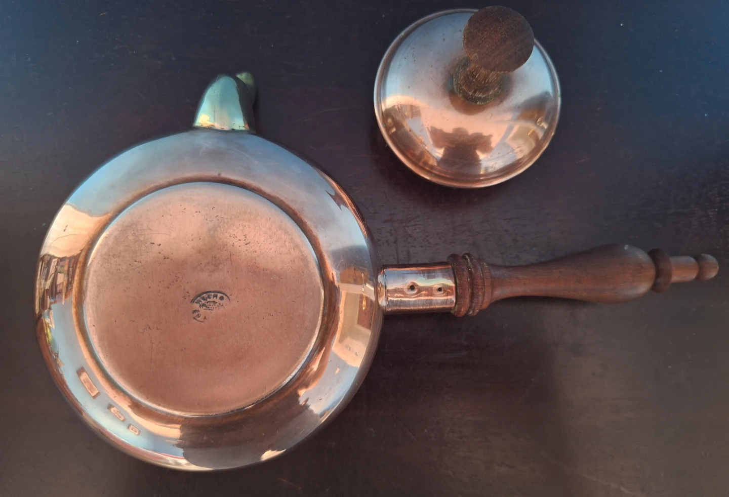 Vintage Copper Tea Pot with Wooden Handle and Lid - photo 4