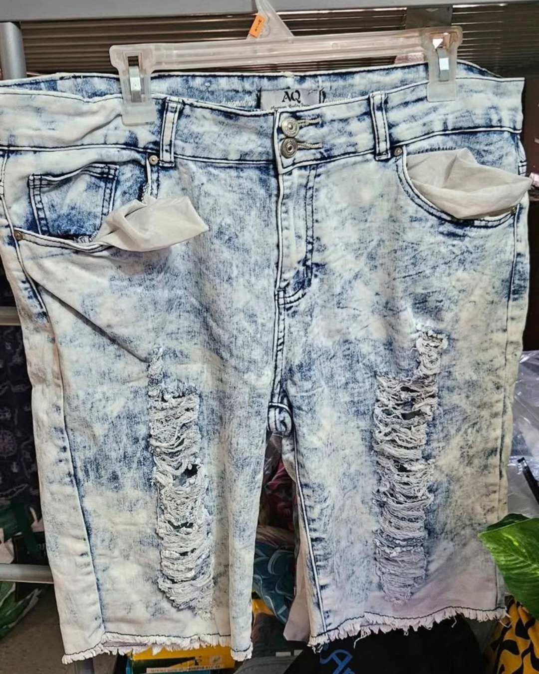 AQ Distressed Acid Wash Denim Shorts