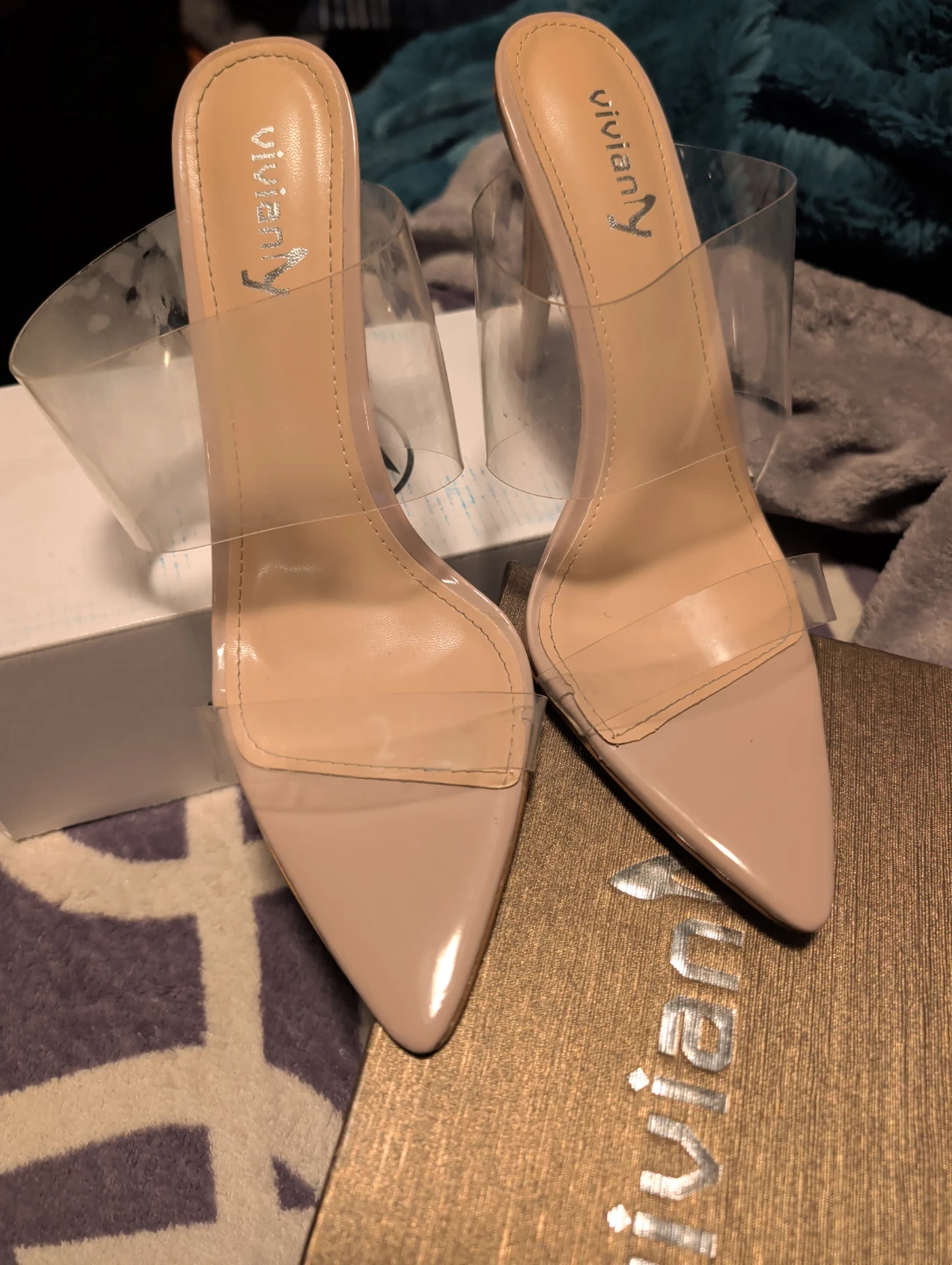 Vivian Y. Heeled Mules - Nude/Clear