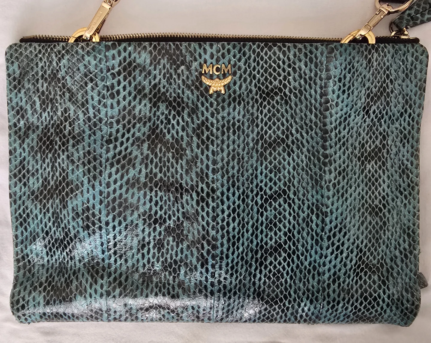 Made In Italy MCM Teal Snakeskin 2-way Clutch
