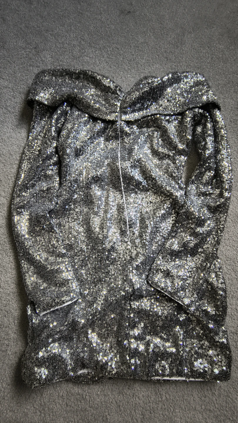 Fashion Nova Silver Sequin Off-the-Shoulder Dress - photo 2
