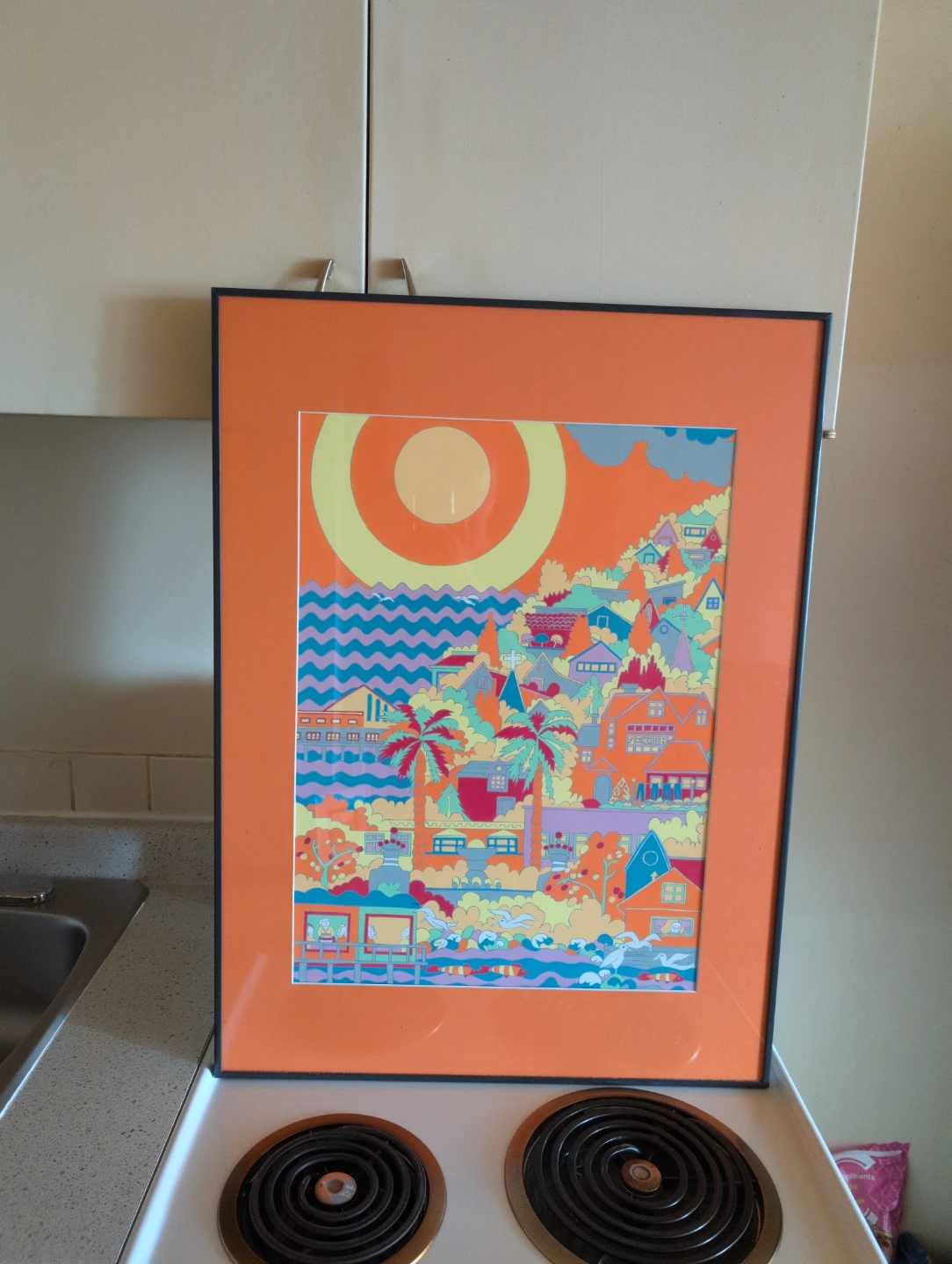 Framed Tropical Village Art Painting.