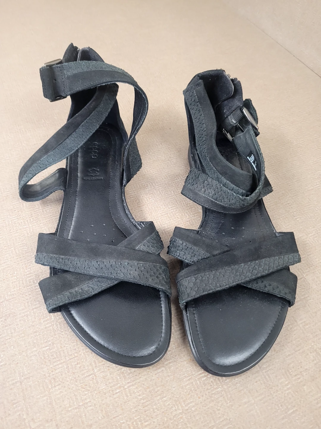 ECCO Black Suede Ankle Strap Sandals size 40
