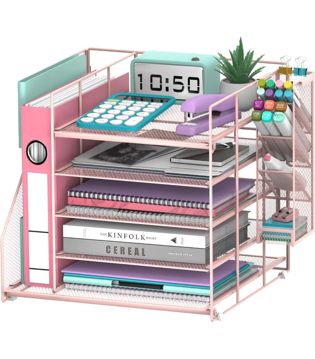 Pink Mesh Desk Organizer with Multiple Compartments