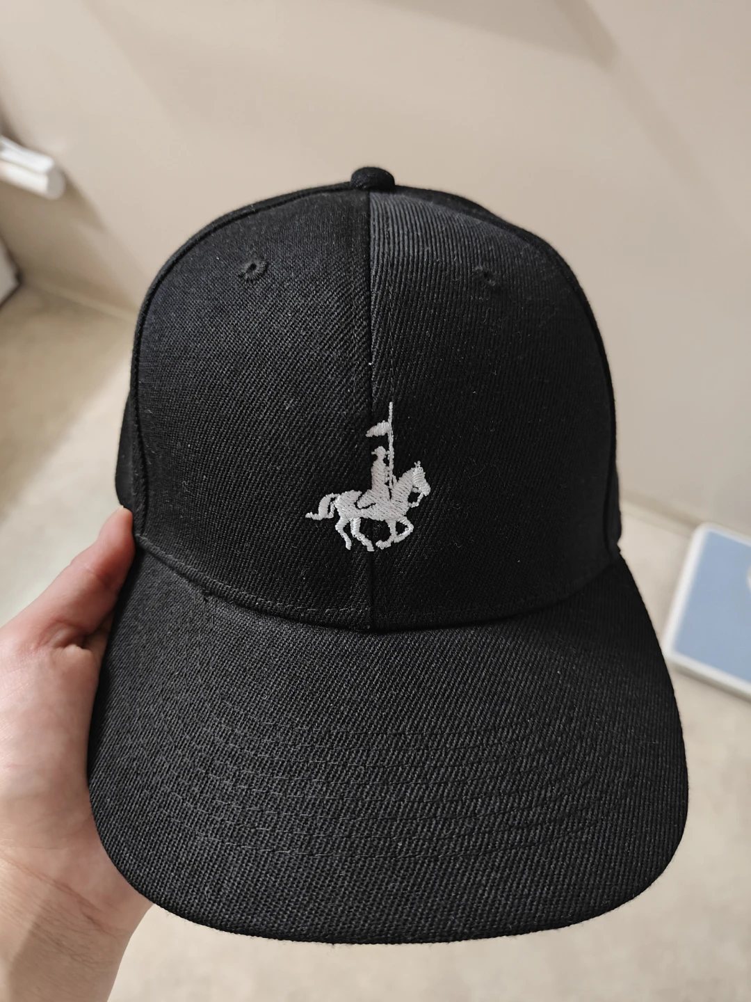 Black Baseball Cap with Knight Embroidered Design