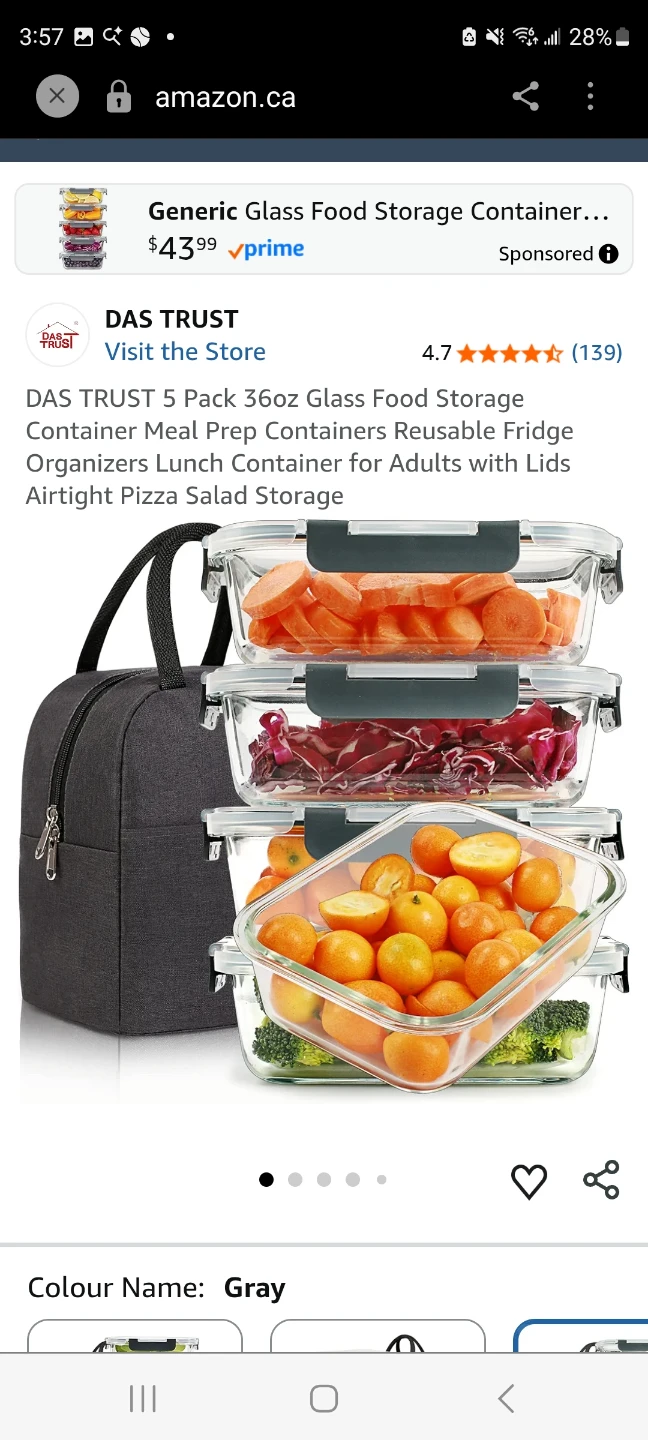 DAS TRUST 5 Pack 36oz Glass Food Storage Containers with Lids
