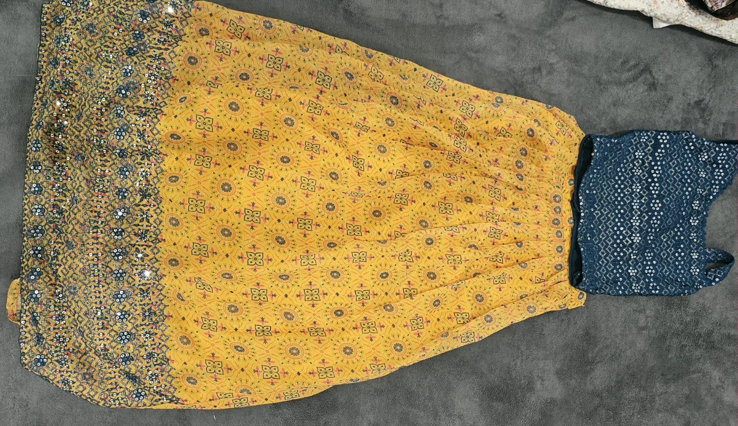 Yellow and Blue Embellished Ethnic Lehenga