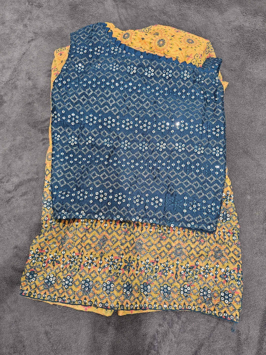 Yellow and Blue Embellished Ethnic Lehenga - photo 2