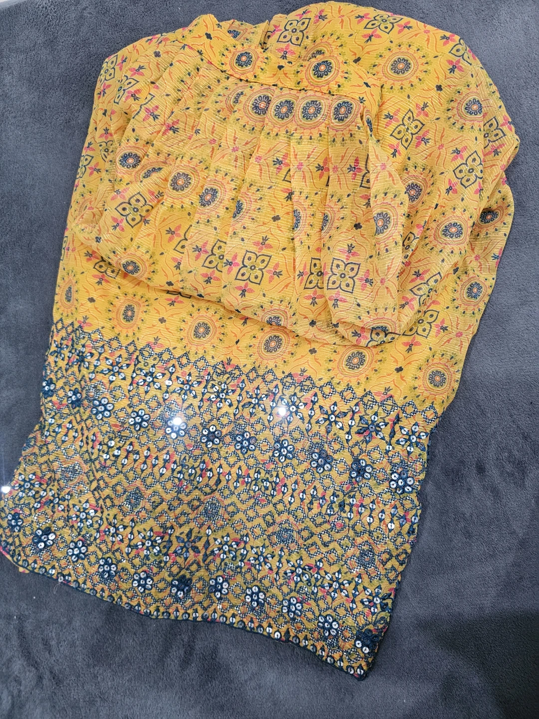 Yellow and Blue Embellished Ethnic Lehenga - photo 3
