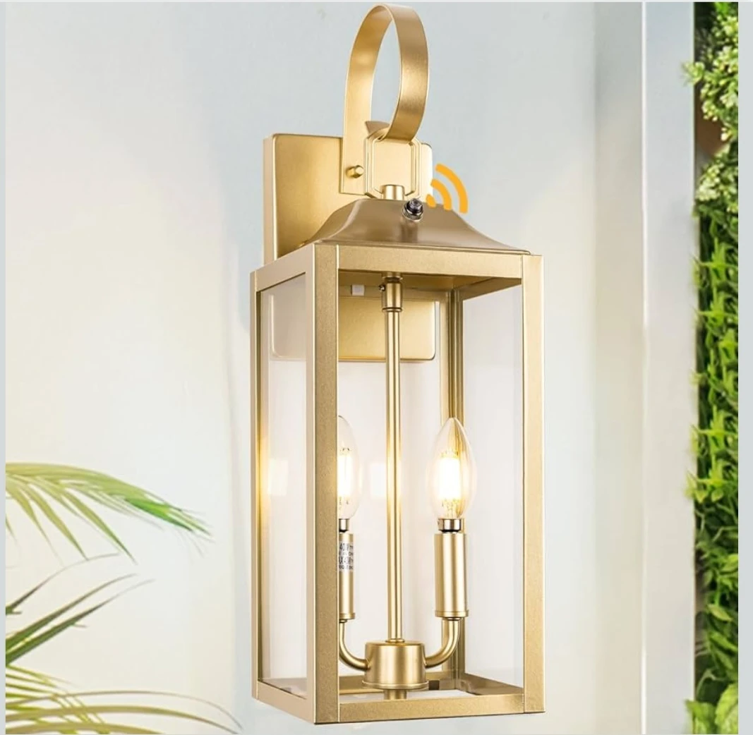 Gold Outdoor Wall Lantern with Dusk to Dawn Sensor