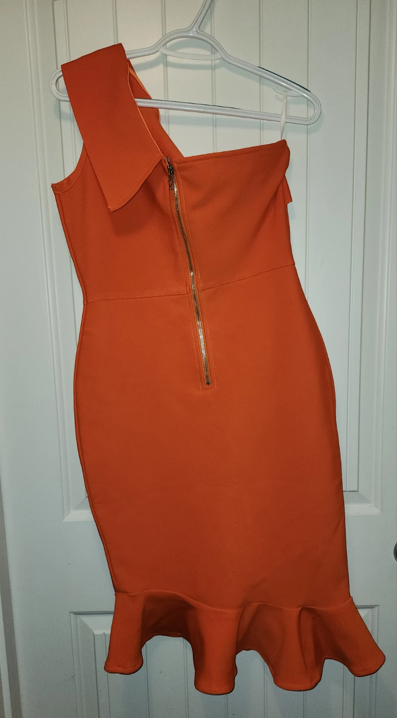 Orange One Shoulder Ruffle Hem Dress