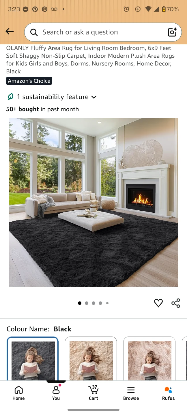 OLANLY Fluffy Area Rug - 9' x 6' - Black
