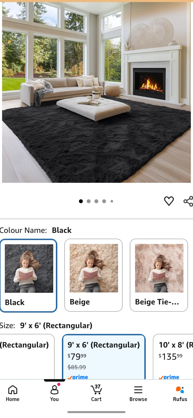 OLANLY Fluffy Area Rug - 9' x 6' - Black - photo 2