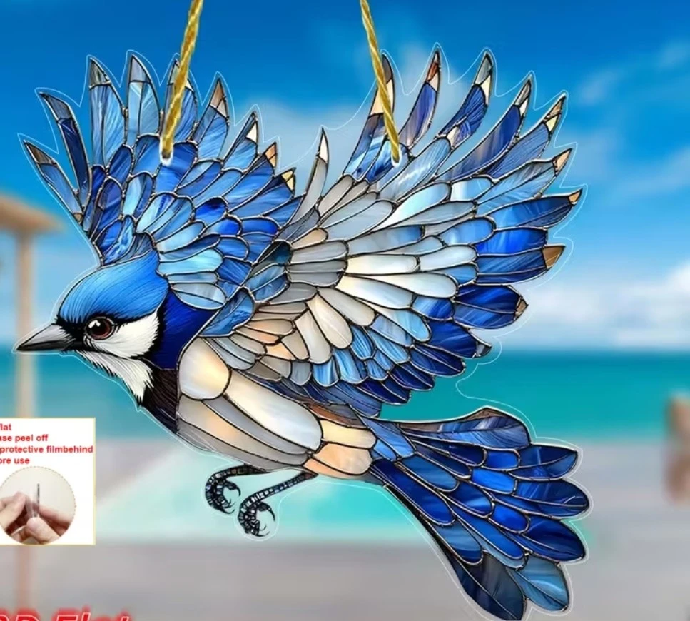 Blue Jay Stained Glass Suncatcher Ornament