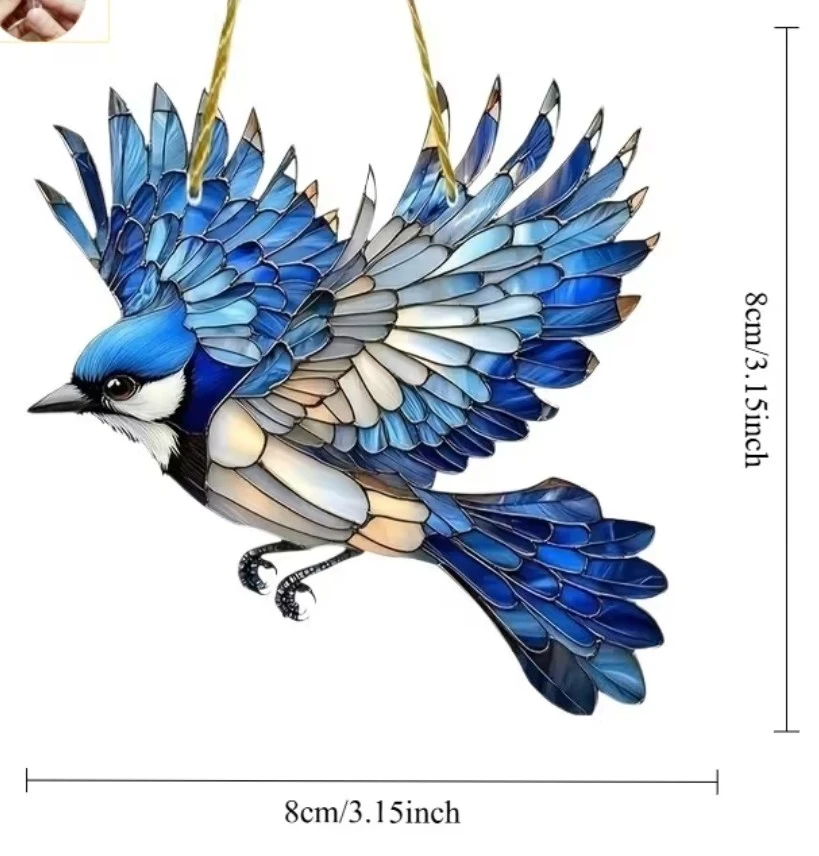 Blue Jay Stained Glass Suncatcher Ornament - photo 2