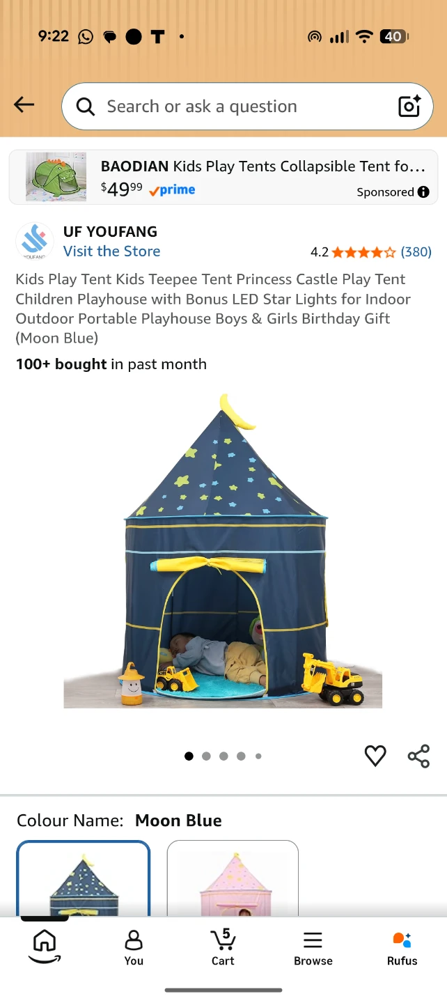 Kids Play Tent Moon Blue Star Moon Design - photo 3