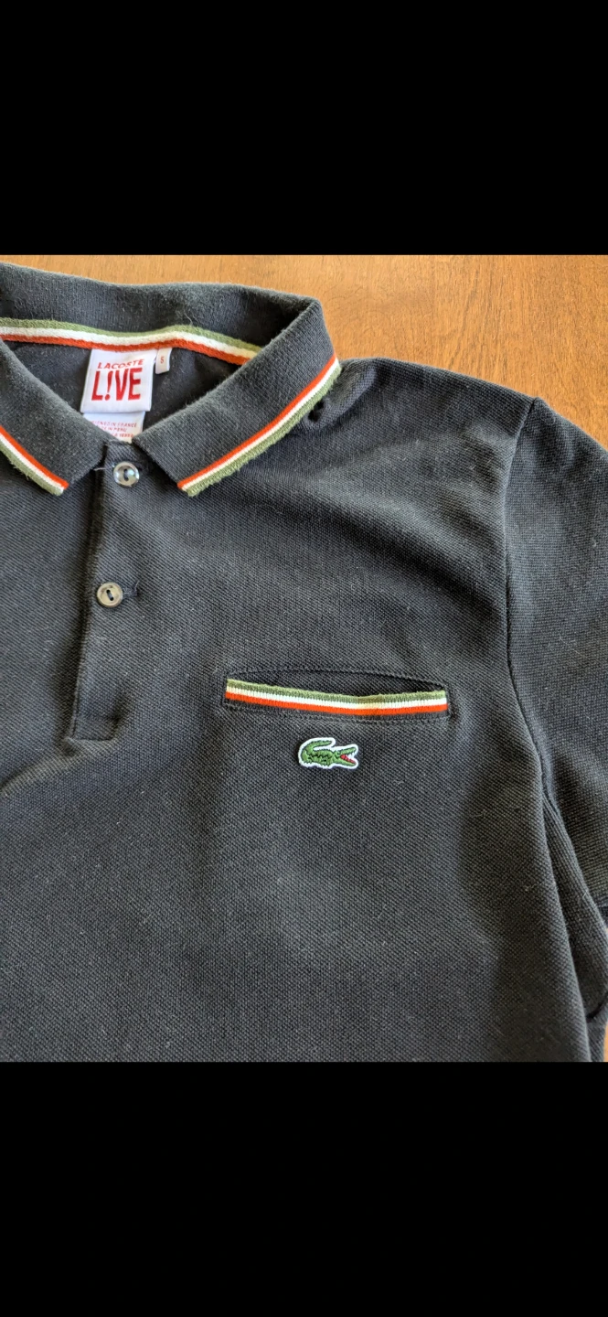 Lacoste Live! Black Polo Shirt with Striped Collar and Pocket - photo 2
