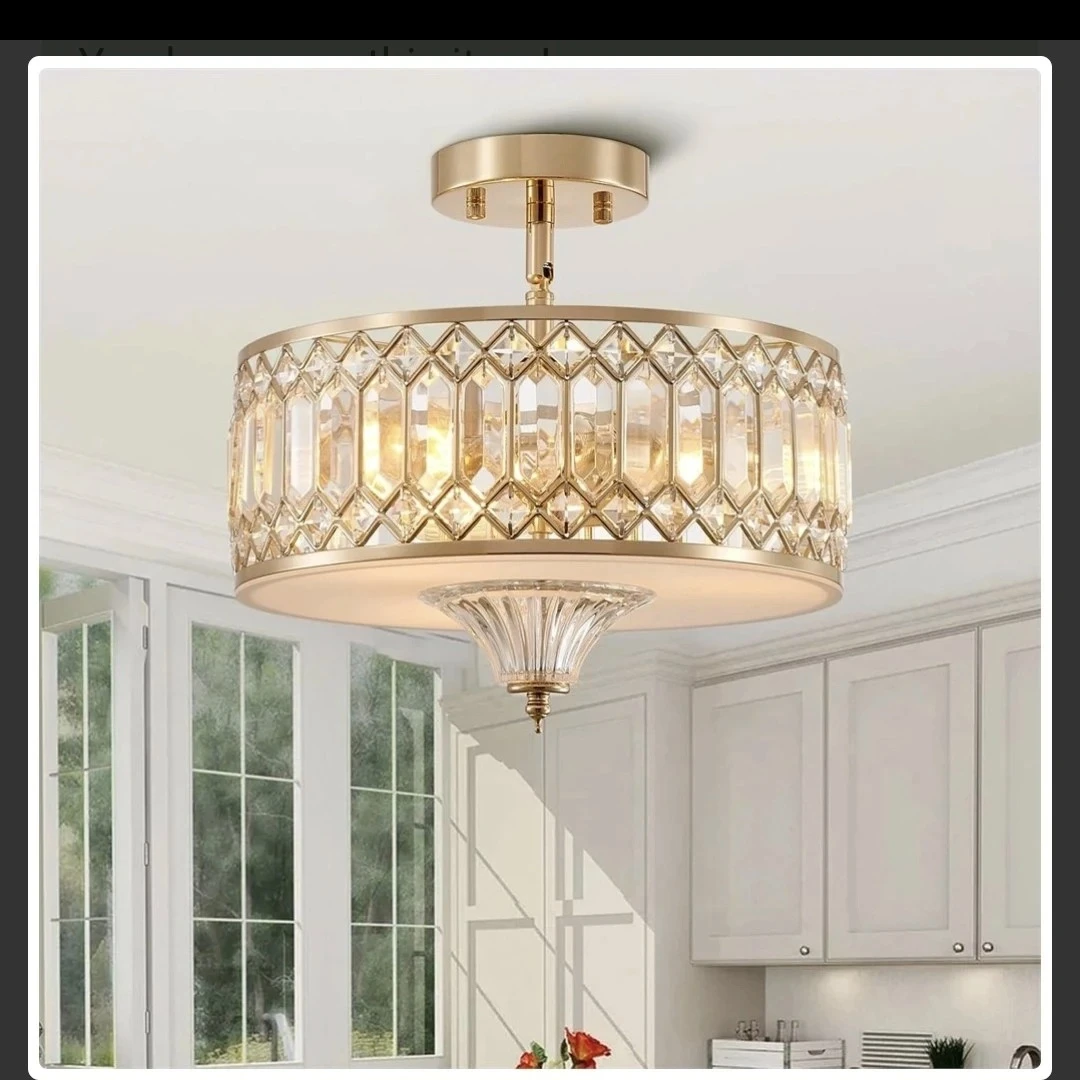 Modern 3-Light Crystal Semi-Flush Ceiling Light Fixture