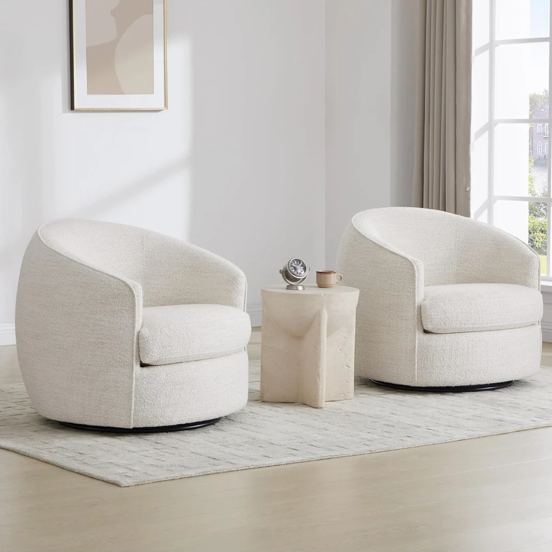 Cream Upholstered Swivel Armchair - photo 4