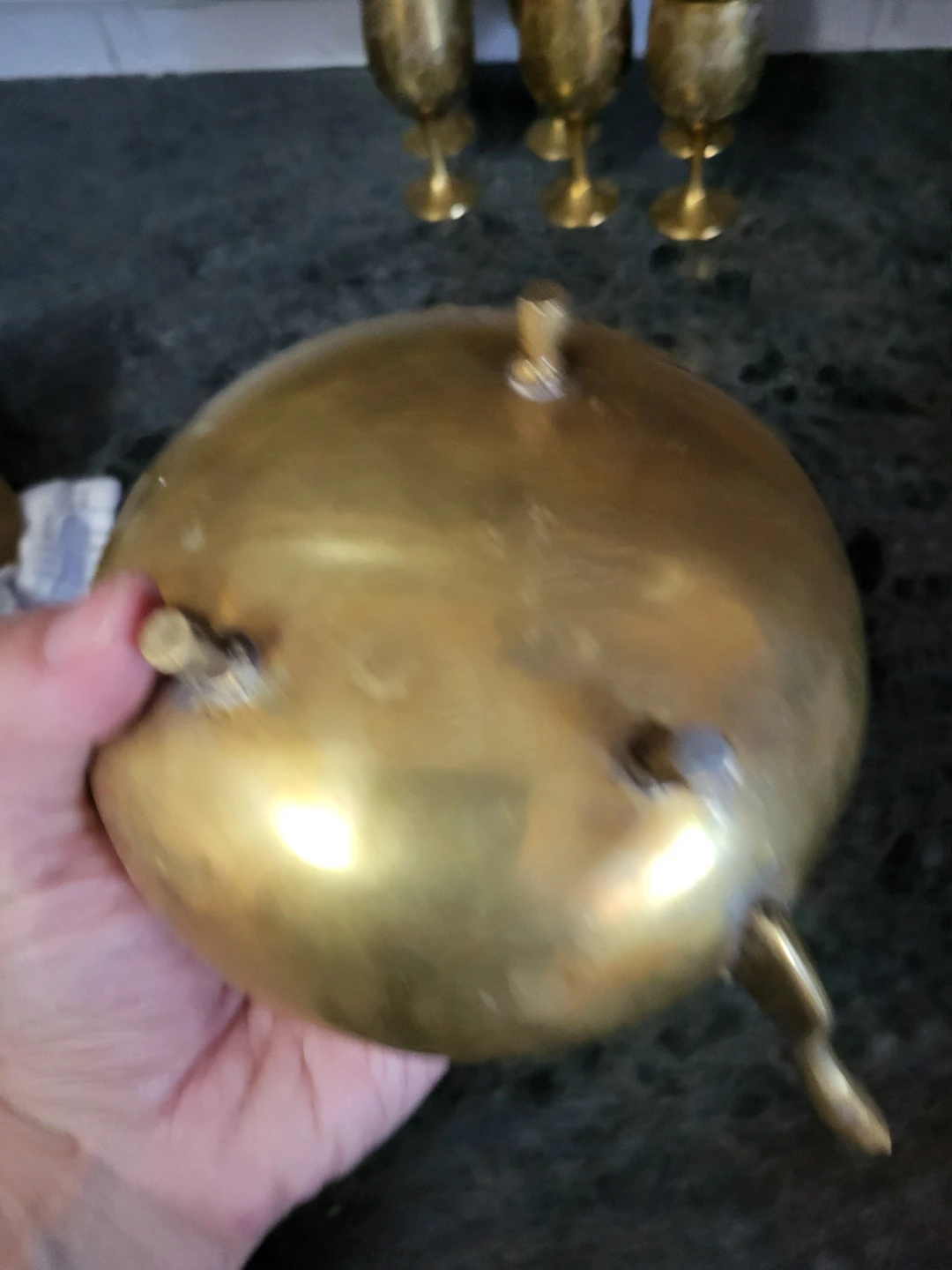 Brass Etched Teapot and 6 Goblets Set - photo 5