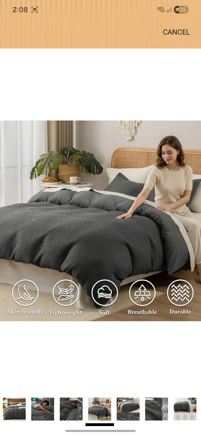 David's Home Waffle Weave Duvet Cover Set King Size Grey - photo 5