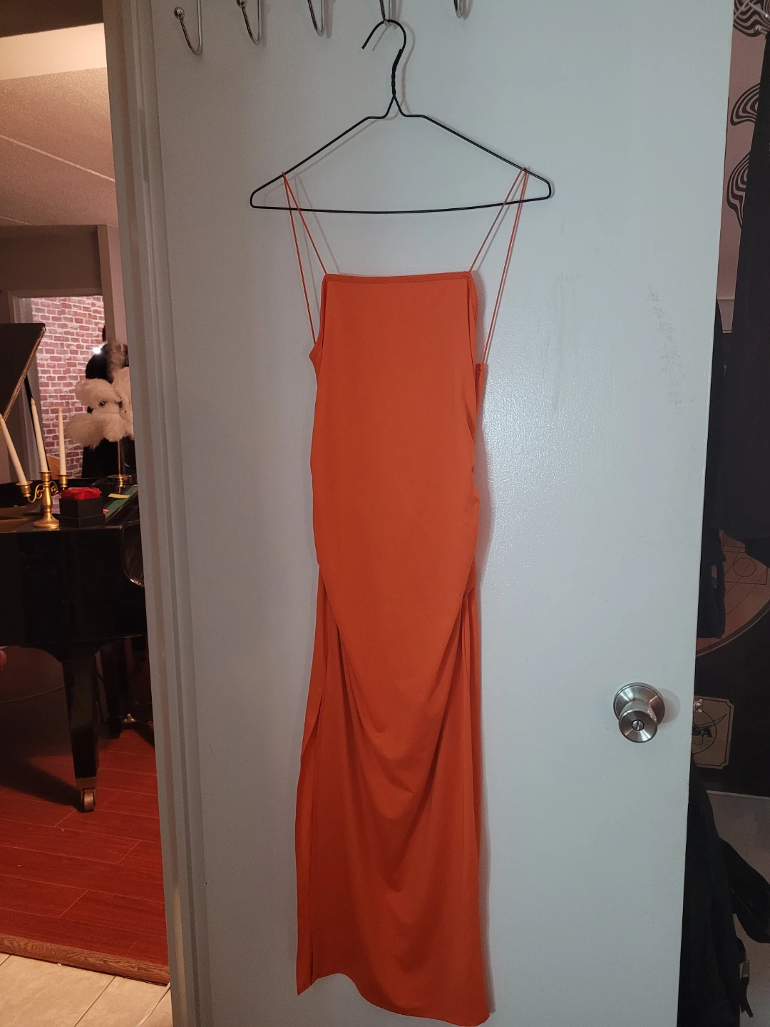 Orange Ruched Midi Dress