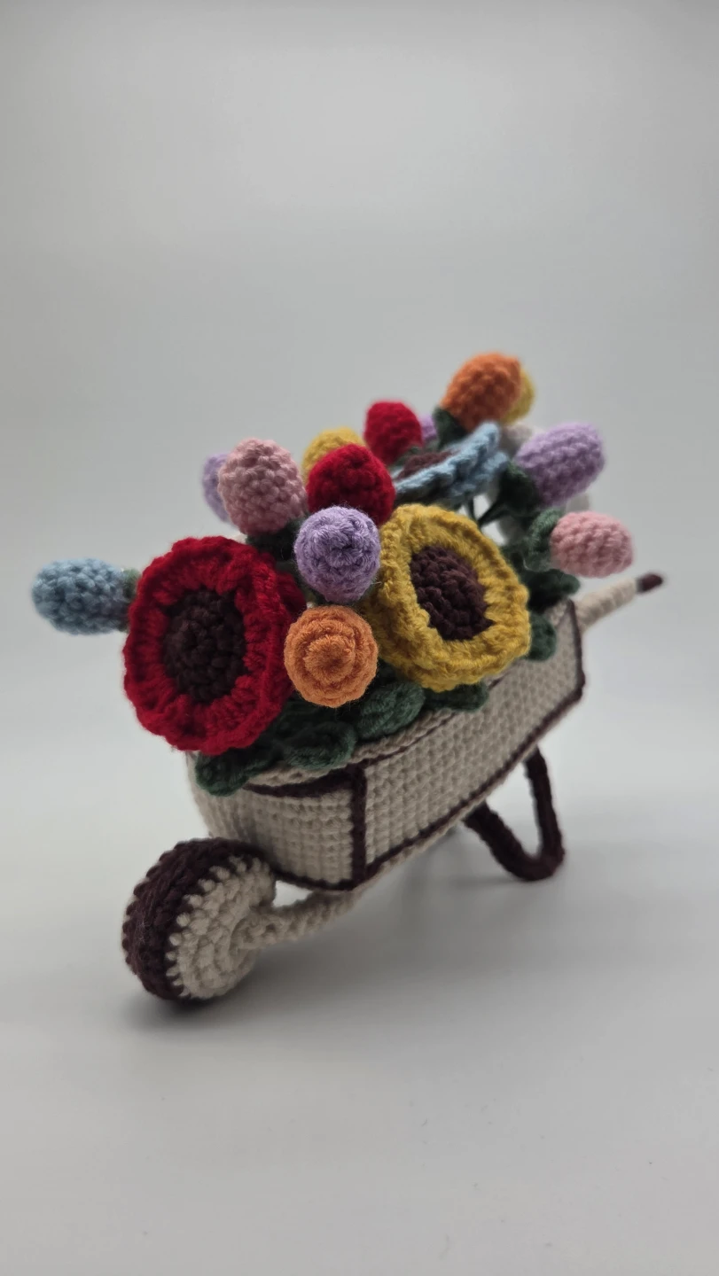 Crocheted Wheelbarrow with Flowers - photo 2